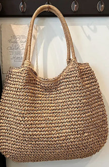 Women Straw Tote Handbag Large Capacity Vintage Shoulder Bag Solid Color Crochet Beach Ladies