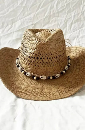 Handmade Women Men Straw Hat Summer Beach Shell Vintage Beads Hollow Out Western Wide Brim Sun