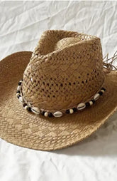 Handmade Women Men Straw Hat Summer Beach Shell Vintage Beads Hollow Out Western Wide Brim Sun