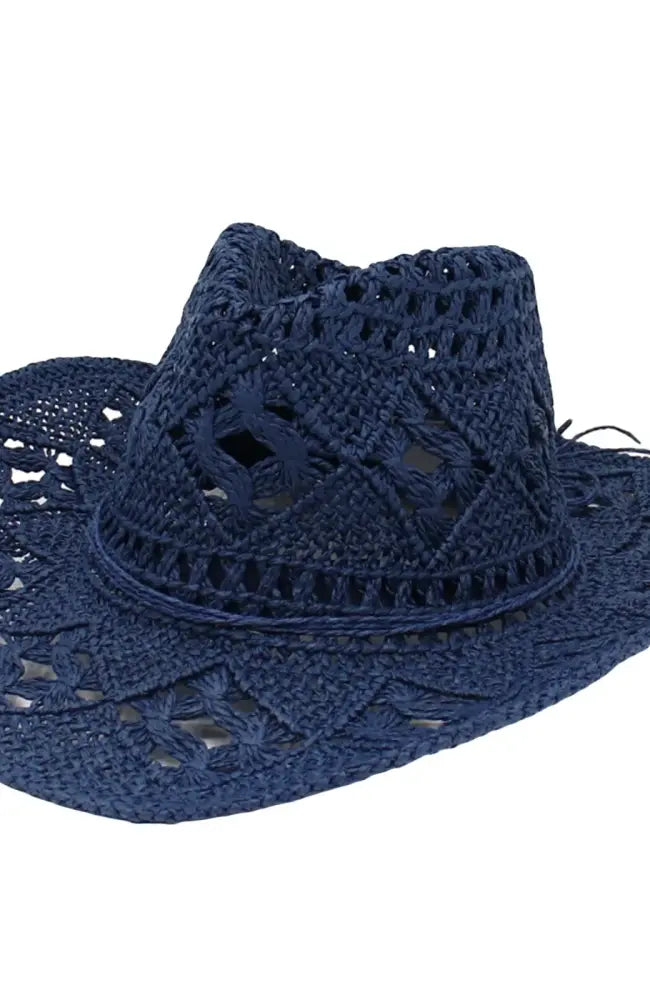 Men Women Western Cowboy Hats Summer Outdoor Hand-Woven Straw Hollowed Wide-Brimmed Hat Breathable