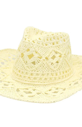 Men Women Western Cowboy Hats Summer Outdoor Hand-Woven Straw Hollowed Wide-Brimmed Hat Breathable