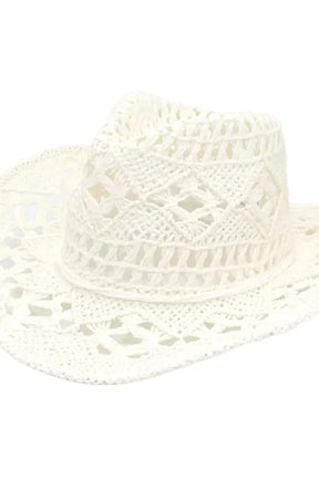 Men Women Western Cowboy Hats Summer Outdoor Hand-Woven Straw Hollowed Wide-Brimmed Hat Breathable