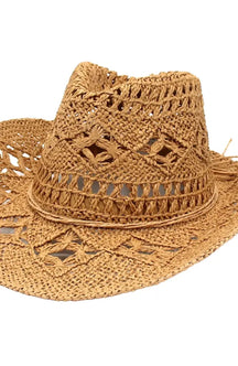 Men Women Western Cowboy Hats Summer Outdoor Hand-Woven Straw Hollowed Wide-Brimmed Hat Breathable