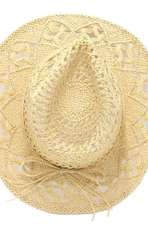 Men Women Western Cowboy Hats Summer Outdoor Hand-Woven Straw Hollowed Wide-Brimmed Hat Breathable