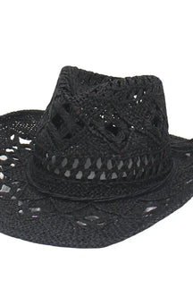 Men Women Western Cowboy Hats Summer Outdoor Hand-Woven Straw Hollowed Wide-Brimmed Hat Breathable